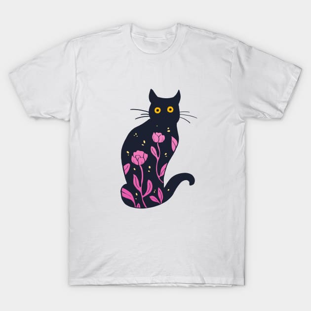 Kitty with pink flowers T-Shirt by Ellen Wilberg